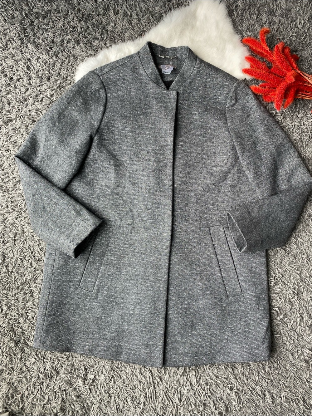 Dorothee Schumacher Grey Wool-Blend Coat with Subtle Lurex Shimmer
